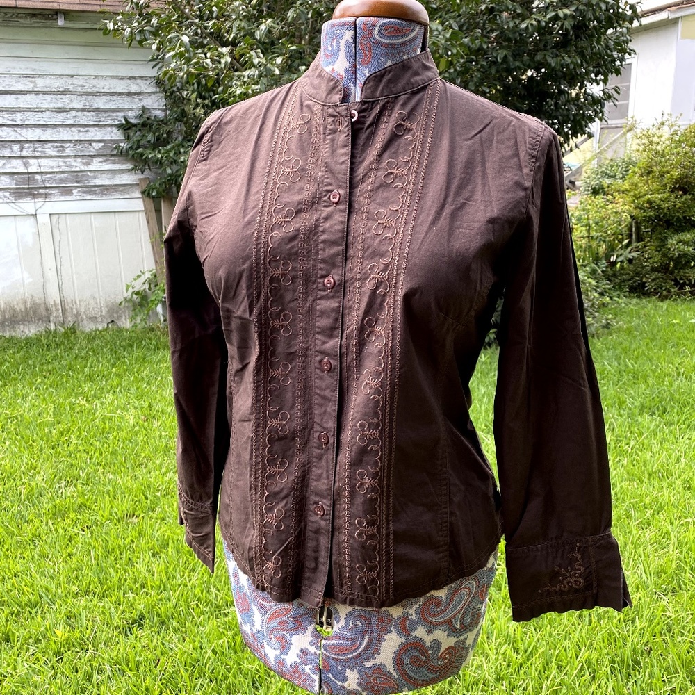 Intricately Embroidered Brown Prana Shirt